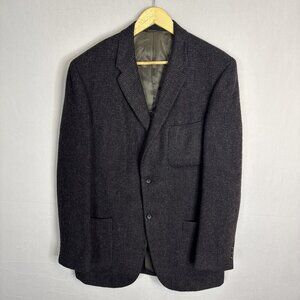Harris Tweed Men 44 Reg Handwoven Sport Coat Brown Houndstooth 2 Button Wool 60s